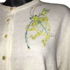 Vintage ‘Famous Knitwear’ Cardigan Sweater~Bug on Flower~See Measurements